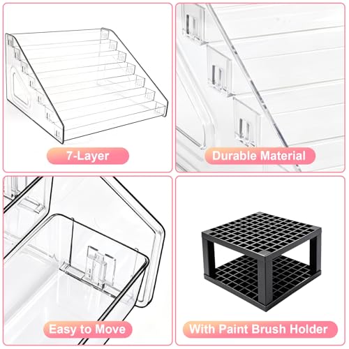 Acrylic Paint Organizer, 7 Layers Craft Paint Storage With Miniature Brush Holder, Paint Storage Rack for Acrylic Paints, Oil Paints, Nail Polish and Makeup Supplies