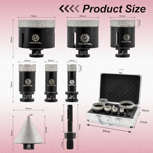 FOCSTOL Diamond Drill Bits Set 8PCS, 3/4"-3" Tile Hole Saw Kit - size: KIT6