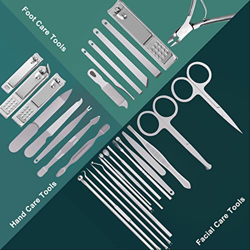 30Pcs Stainless Steel Manicure Pedicure Kit Nail Clippers for Men - color: 30 in 1 Silver