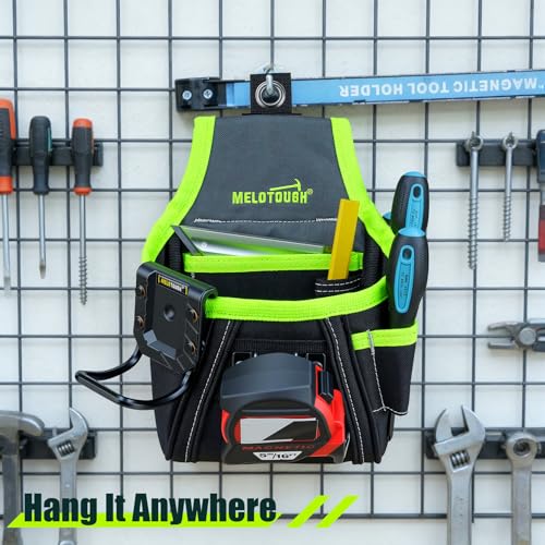 MELOTOUGH Nail and Screw Organizer Bag for Electricians and Carpenters, Tool Belt Pouch with Belt Clip, Heavy Duty Work Fastener Pouch - color: Reflective Green