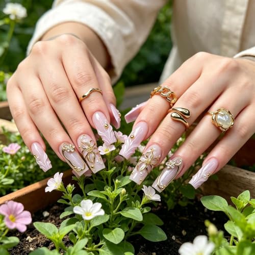 Long Press on Nails Coffin Elegant Acrylic Fake Nails 24pcs - color: style-CL10