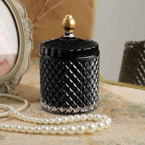 Joeyan 18oz Black Glass Jars with Lid,Embossed Candy Dishes,Diamond Faceted - color: Black