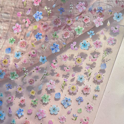 1 Sheet 5D Embossed Flower Nail Stickers Petal Nail Art Stickers Spring Summer 5D Floral Nail Decals Laser Cute Flowers Nail Supplies Colorful Hibiscus Nail Design Nail Decor for Women DIY Manicure - style: hawaiian flower
