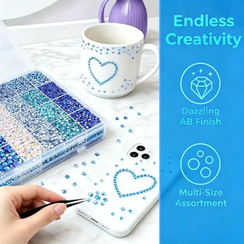 28000 Pcs Blue Rhinestones for Bedazzling 3/4/5/6mm Gems for Crafting DIY - color: Blue