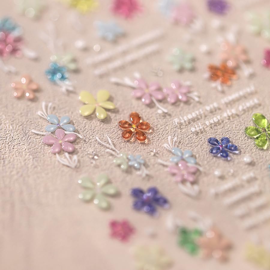 1 Sheet Flower Nail Stickers 5D Embossed Nail Art Stickers Floral Nail Decals Jelly Daisy Floral Nail Design Summer Nail Design Small Floral Nail Supplies Accessories for Women DIY Manicure Decoration - style: jelly flower
