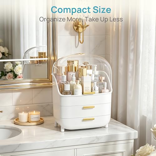 Vtopmart 3-Tier Skincare Makeup Organizer with Drawer and LId, White - color: White, size: With Lid