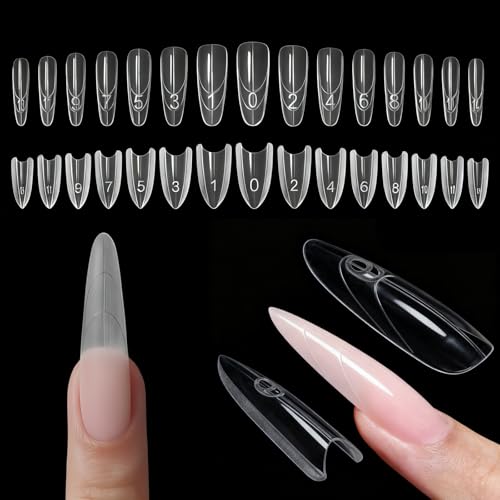 Sandwich Nail Dual Forms - 240Pcs | Almond Round Shape Nail Extension Kit with Alignment Guides | Reusable Mold for Builder Gel & Polygel (Almond round) - color: Almond round