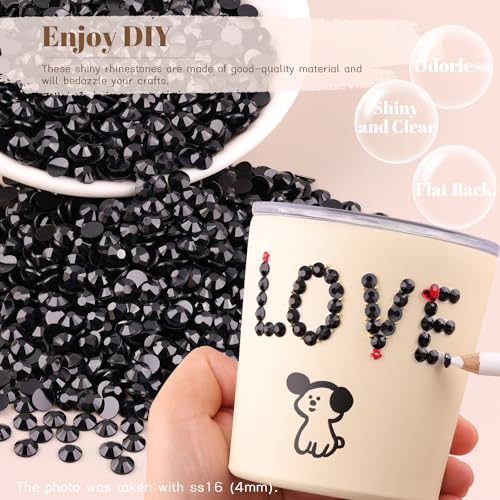 12000PCS 2mm Resin Rhinestones Bulk for Crafting (Black), Flatback Bedazzling Crystals for Crafts DIY Nail Decoration, Gems Charms for Tumbler Shoes Clothing Fabric with Pickup Pen and Tweezers - color: B04 Resin Rhinestones (Black), size: 2mm