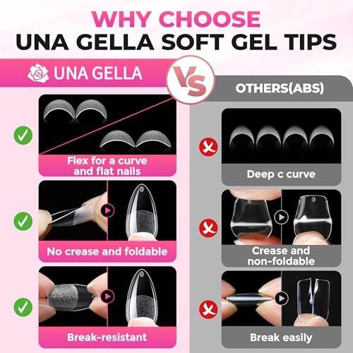 UNA GELLA Medium Almond Gel Tips Nail Kit, Pre-Etched Nail Tips 120PCS