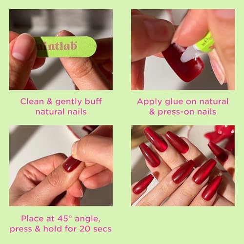 PaintLab Gradient Nude Diamond Press On Nails, Coffin, 30pc Fake Nails Kit - color: Gradient Nude (With Diamonds)