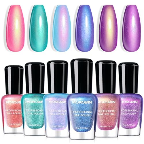 Morovan Nail Polish Set Ombre: Aurora Pearl Charm Iridescent Glitter Gift - color: Ombre
