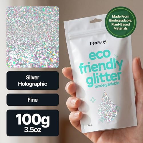 Hemway Biodegradable Glitter Silver Holographic 3.5oz Eco Friendly Fine - color: Silver Holographic, size: Fine (1/64" 0.015" 0.4mm)