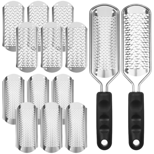 14 Pack Colossal Foot File Pedicure Tools Sets with 2 Styles Large and Small Hole Replacement Callus Remover Blades, Stainless Steel Detachable Pedicure Foot Rasp for Dead Skin Remover