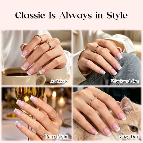 Beetles French Tip Press On Nails with Semi Solid Nail Glue, Short Square - color: 1f - Tips & Semi Solid Glue - S