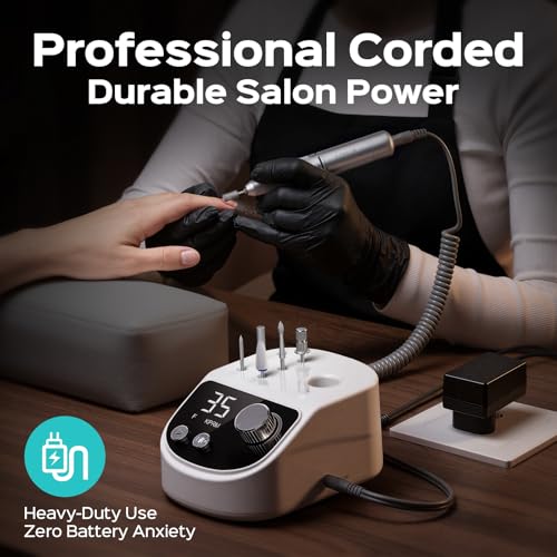 COSLUS E50 Professional Electric Nail Drill, Upgraded Steady Power, White - color: White