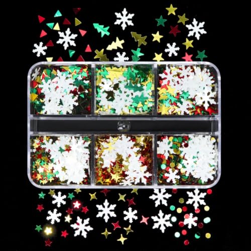 Christmas Tree Snowflakes Nail Art Sequins Xmas Star Glitter Flakes 6 Grids - color: Style06