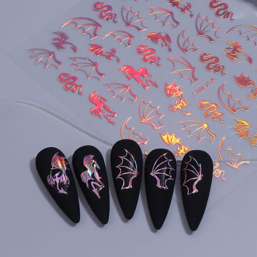 Halloween Dragons Nail Stickers for Nail Art, Laser Nail Decals 5Sheets - color: Halloween 14