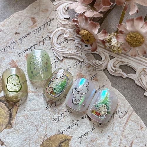 Christmas Nail Stickers for Nail Art New Year Golden Clock Colorful Nail Art Stickers Holiday 5D Embossed Nail Decals Self-Adhesive Nails Supply Manicure Sliders for Nails Decoration - color: New Years Clock1