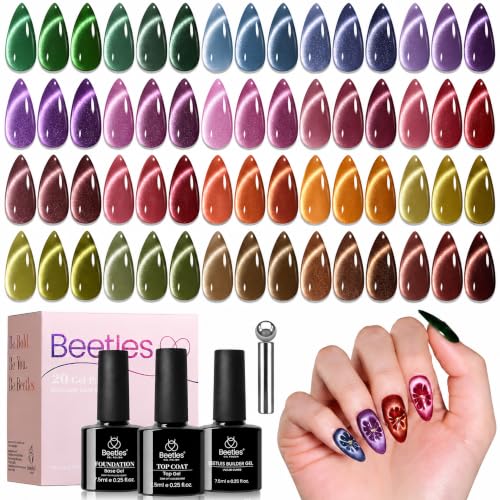 Beetles Cat Eye Gel Nail Polish Set, 20 Colors Magnetic Fall Gel Polish Kit - color: A - Cat Eye | Pastoral Whisper