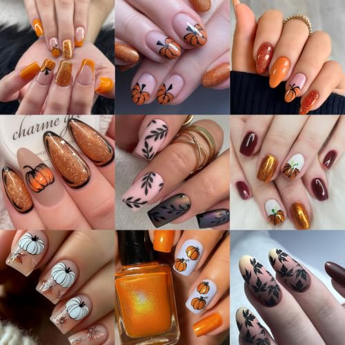 8 Sheets Halloween Pumpkin Nail Stickers 3D Self-Adhesive Spider Web Nail Decals Black Maple Leaf Glitter Pumpkin Nails Design Cute Spider Nail Supplies Manicure Sticker for Women Holiday Decoration - style: spider web