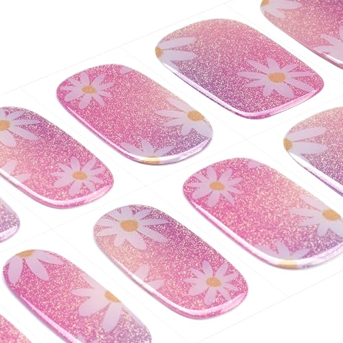 DANNI & TONI Semi Cured Gel Nail Strips Daisy Pink Holographic Gradient Gel Nail Wraps 28 Stickers | Aurora Bloom - color: Aurora Bloom