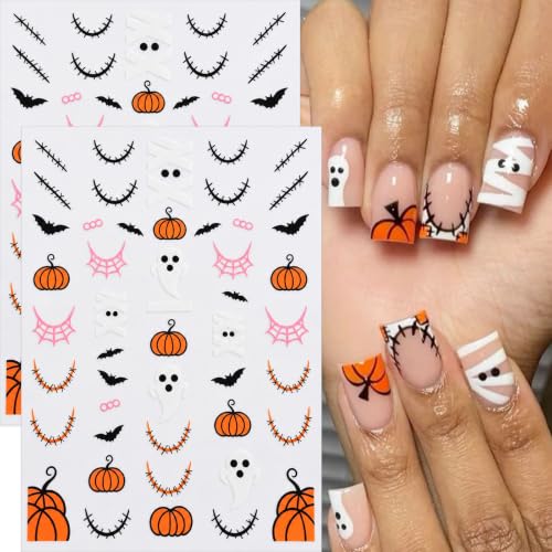 Halloween Nail Stickers, Ghost Mummy Pumpkin Bat Nail Decals, 6 Sheets - color: Multicolor-01