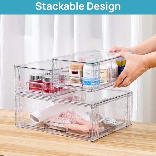 Vtopmart Clear Stackable Storage Drawers, 6 Pack Wide Organizer Set - style: 4 Small+2 Wide