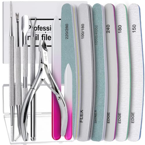 Teenitor Nail File with Cuticle Trimmer Set, 6pcs Emery Boards for Nails