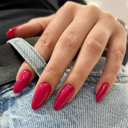 Berry Red Acrylic Press on Nails Almond Shaped Medium Fake Nails - color: 17-Berry Red