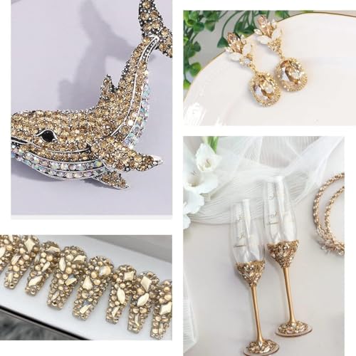 qiipii 28Grids 2-6mm Champagne Golden Resin Rhinestones w Glue for Crafting - color: Champagne, size: Crystal