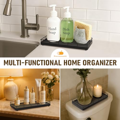 Bathroom Vanity Tray for Countertop, 12" x 6" Oak Wood Toilet Tank Tray - color: Black, size: 12" x 6" x 1.5"