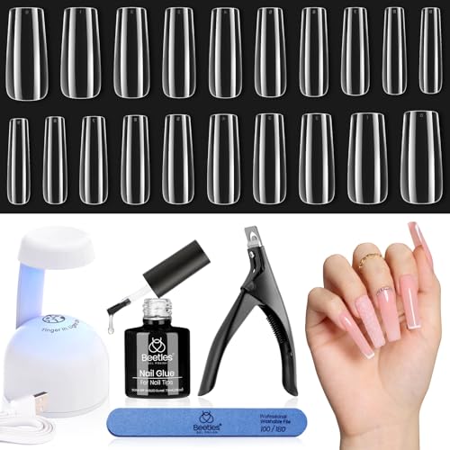 Beetles Gel Nail Kit Easy Extension Set, 240 PCS Long Square - color: Long Square 240pcs (Clear Kit)