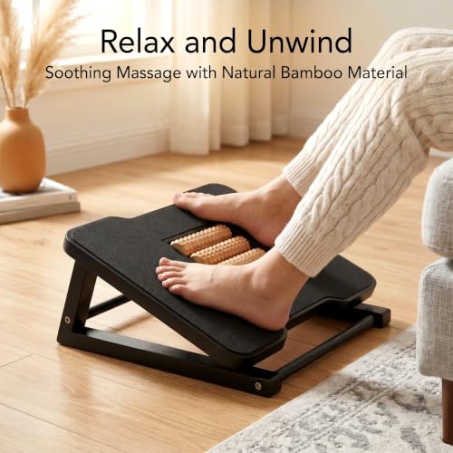 Bamboo Under Desk Foot Rest Foot Stool Rocking Footrest (Black Triangle) - color: Black, size: Triangle