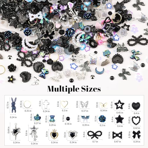 650PCS Cute 3D Resin Nail Charms and Gems Black Flower Bow Butterfly Charms - color: Black