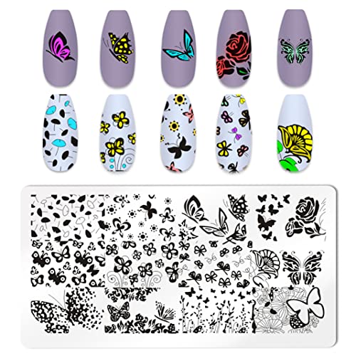 6pcs Butterfly Nail Stamping Plate Nail Stamping Kit for Nails Butterfly Flower Bird Feather Leaf Image Plates Stamper Kit Nail Stamping Plates for Nails - color: Butterfly Nail Stamping Plate