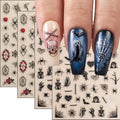 5D Embossed Halloween Nail Stickers Ghost Spider Rose Skull Nail Decals - color: Multicolor1