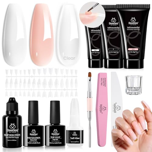 Beetles Poly Extension Gel Kit 3 Colors Nude Clear White With Nail Tips - color: 0-Pristine Grace