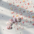 5D Embossed Pink Rabbit Flower Nail Stickers for Nail Art Bows Blossom Nail Design Spring Summer Floral Nail Decals Relief Petals - color: Rabbit Flowers