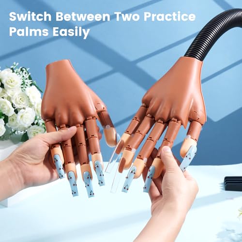 Magnetic Practice Hand for Acrylic Nails, Detachable Nail Hand for Beginner - color: Brown-Magnetic practice hand with 100pcs tips