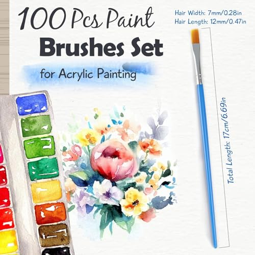 Halobios Paint Brushes Set for Acrylic Painting, 30 Pcs Art Paint Brush Flat Acrylic Painting Brush, Nylon Paint Brushes for Kids Adults Oil Watercolor Rock Painting Body Face Nail Art - size: 30-Flat