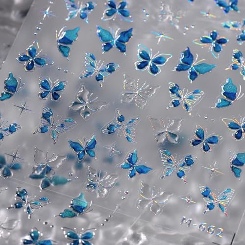 WBRRFJJ 5D Embossed Butterfly Nail Art Stickers - Blue, Butterfly Pattern - Waterproof, Resin Material - For Nails - Nail Art Stickers & Decals - Women & Girls - Spring/Summer Nail Art Supplies - style: Butterfly Nail Stickers-8
