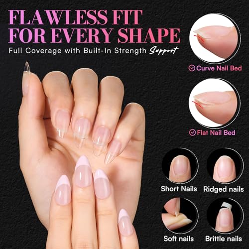 Makartt Short Almond Nail Tips: 504PCS Pre Etched Clear False Nails Tips Almond Shapes, 15 Sizes Full Cover Half Matte Soft Acrylic Press On Nail Extensions Supplies Salon and DIY at Home - size: Short