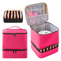 Nail Polish Carrying Case with UV LED Nail Lamp Compartment - Holds 30 Bottles, Double-layer Nail Light Storage Bag for Nail Dryer, Rose-Pink (BAG ONLY) - color: Rose Pink