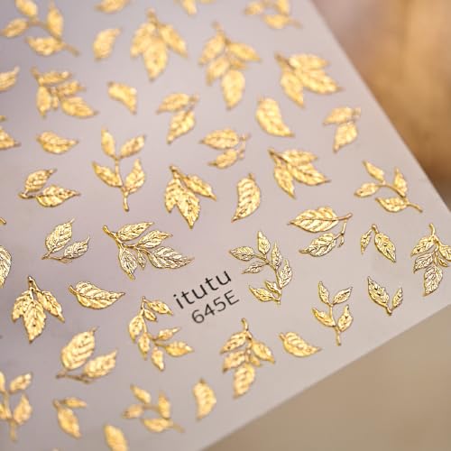 1 Sheet Fall Gold Leaf Nail Stickers 5d Embossed Leaves Nail Decals - color: Gold Leaves