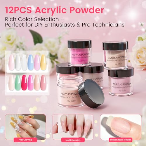 Acrylic Nail Kit for Beginners with Everything in Pink Gift Storage Bag - color: Bling Pink