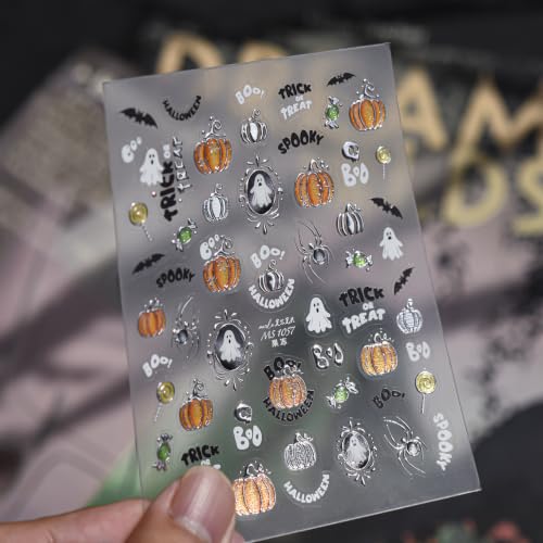 Halloween Nail Stickers 5D Ghost Pumpkin Spider Nail Decals for Nail Art - color: Multicolor-090