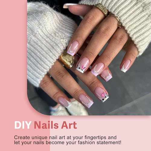 30Pcs Black French Tip Press on Nails Short Square Nails Press ons, Short Fake Nails Coffin Acrylic French Glue on Nail False for Women, Natural15 Sizes - color: square black