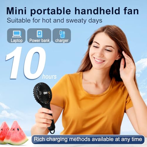 QQT Mini Handheld Fan, Small Personal Cooler with 3 Speeds, Portable Battery Operated, USB Rechargeable Makeup Eyelash Dryer, Strong Airflow for Travel, Office, Outdoor, Women, Men, and Kids (Black) - color: Black
