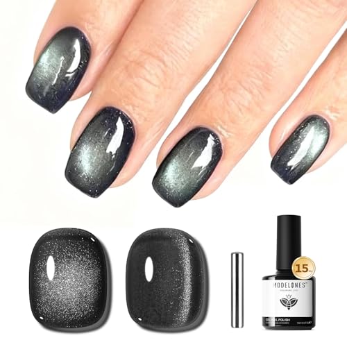 modelones Black Cat Eye Gel Nail Polish Soak Off UV/LED Gel Polish 15ML - color: A2-Black Cat Eye