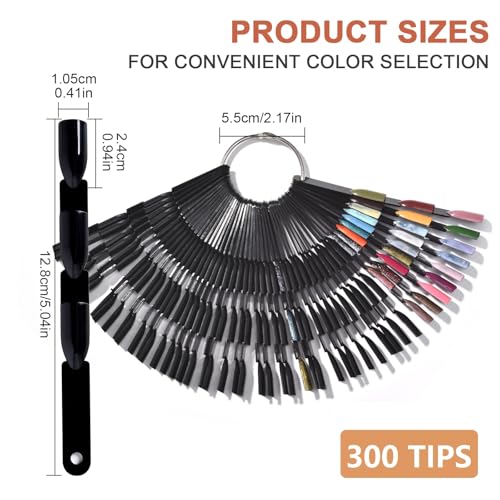 300 Tips Black Nail Swatch Sticks 3 in 1 Nail Display Sticks - color: Black